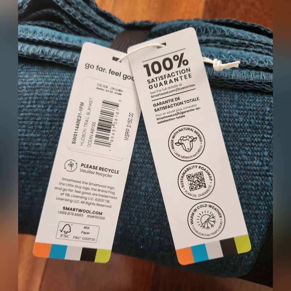SmartWool Hudson Trail Oversized Throw Blanket Merino Wool ~OCEAN ABYSS **NEW** - Picture 6 of 6